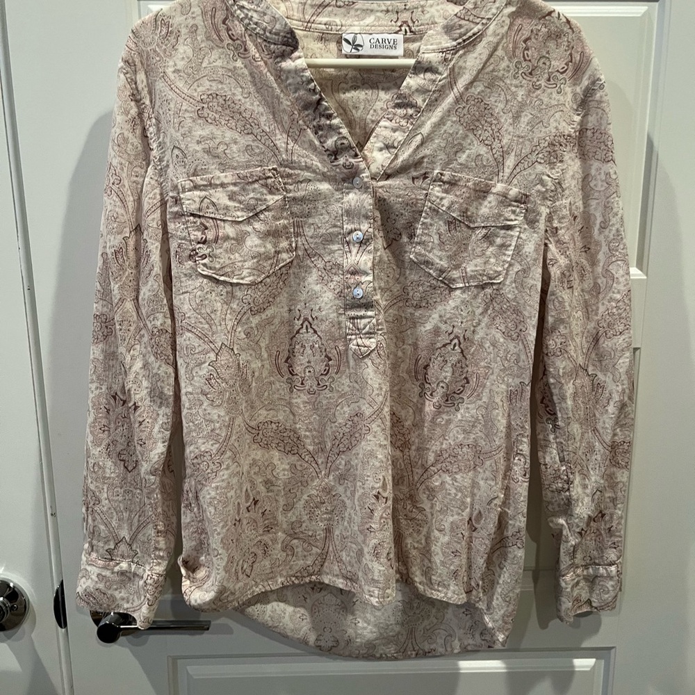 Carve Designs Cream Paisley Organic Cotton Blouse